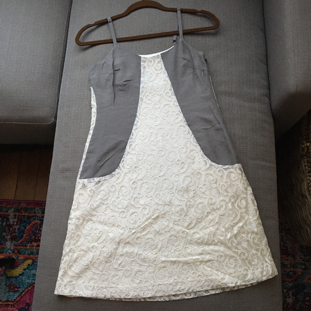 Kensie Slip Dress, Lace, Taupe and Beige, XS